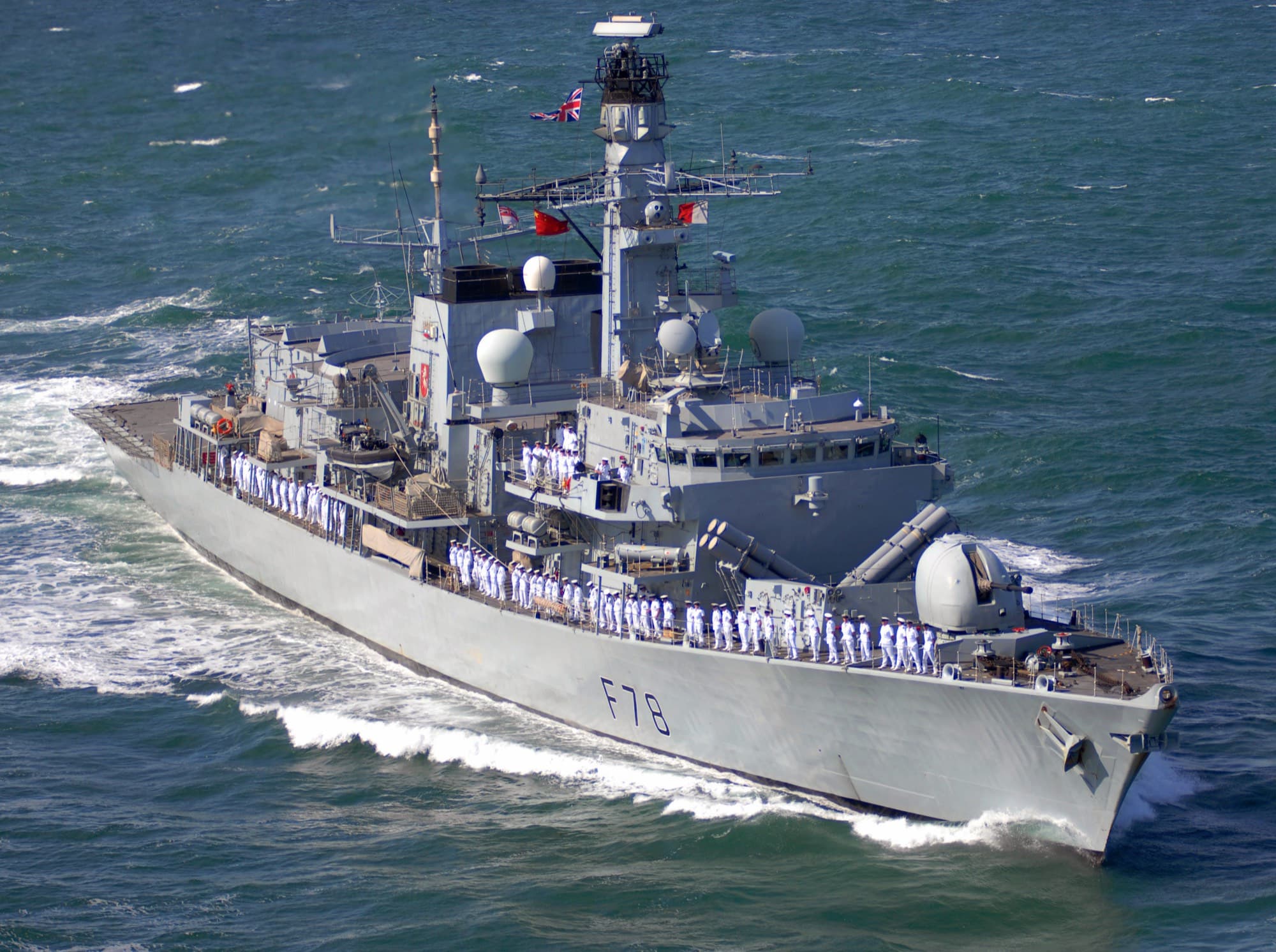 HMS Kent, a Royal Navy Type 23 frigate, under way at sea