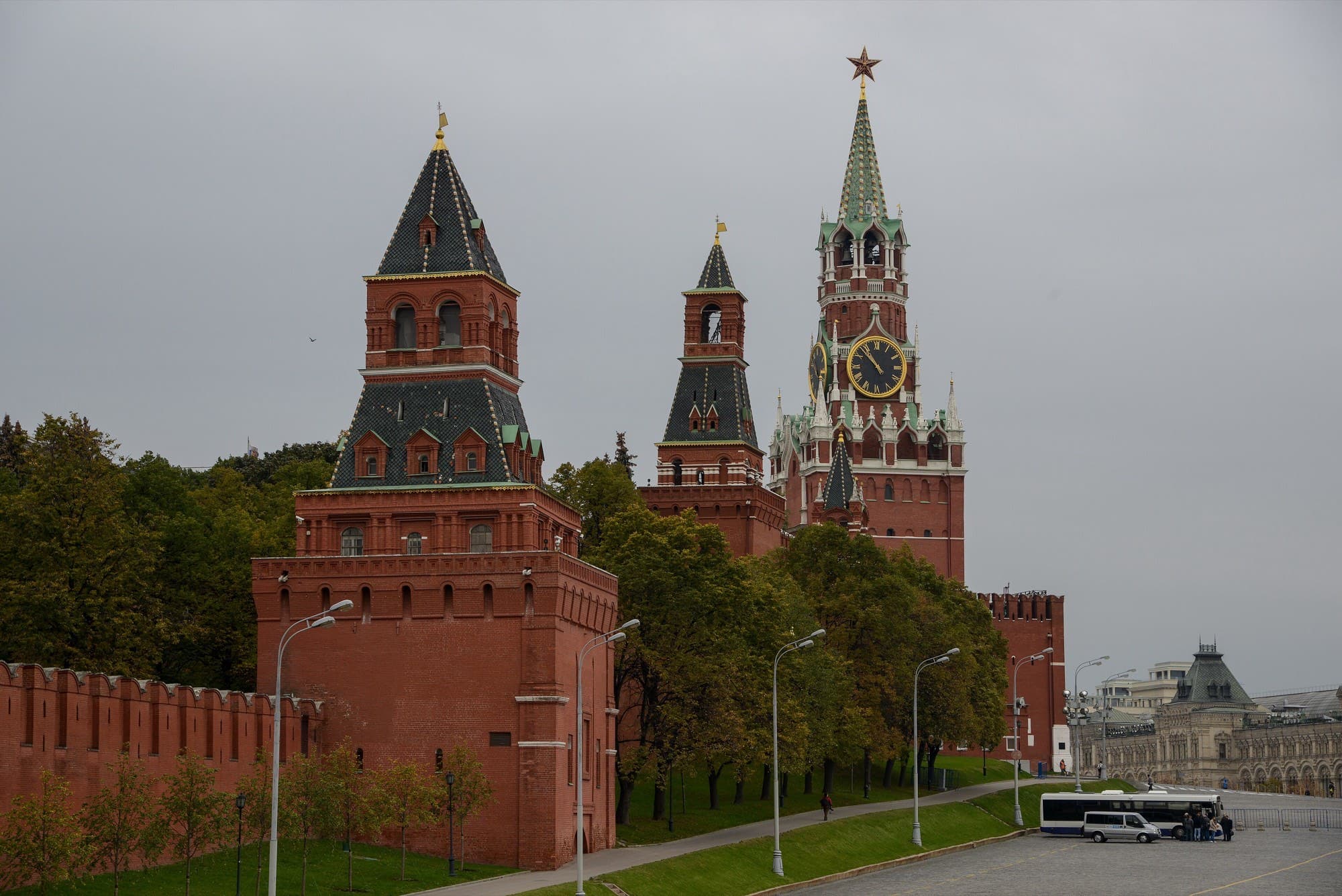 The walls of the Moscow Kremlin and the Spasskaya Tower